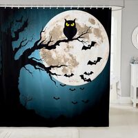 Feelyou Cute Owl Shower Curtain Moon Stars Owl Bath Curtain Black Bathroom Shower TeensCartoon Anima