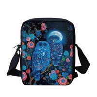 HUGS IDEA Blue Owl Moon Small Messenger Bag for Womens Crossbody Bag Outdoor Travel Hiking Shopping 