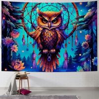 GLIDAX Owl Tapestry Reactive Psychedelic Owl Tapestry Trippy Dreamcatcher Tapestry Floral Flower Tap