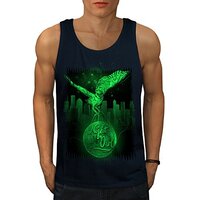 Wellcoda Owl Night City Animal City Mens Tank Top, Athlete Shirt Navy 2XL