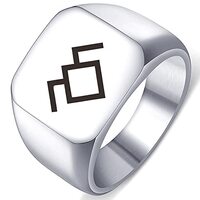 ZOVIVI Silver Black Lodge Owls Quote Peaks Stainless Steel Engraved Symbol Ring, 4.Silver 14MMx15MM