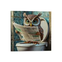 TcnBzydkij Square Canvas Bathroom Decor Owl Wall Decor Poster Animals Reading Newspaper Theme Bathro