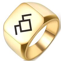 ZOVIVI Silver Black Lodge Owls Quote Peaks Stainless Steel Engraved Symbol Ring, 5.Gold 14MMx15MM