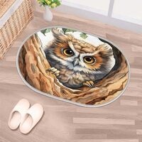 Ioracida Cute Owl Oval Rug, 15.7 x 23.6 in Soft Non Slip Long Hair Thickened Floor Mat Door Mat Area