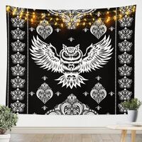 Castle Fairy Owl Wall Hanging Art,European Baroque Damask Floral Tapestry,Gothic Boho White Black Wa