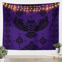 Castle Fairy Owl Tapestry,European Baroque Damask Floral Wall Blanket,Gothic Boho Purple Black Wall 