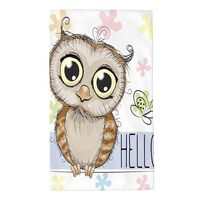 Owls Hand Towels for Bathroom,Cartoon Owl and Butterfly on Floral Hello Message, Ultra Soft and High