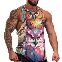 Mens Tank Tops Colorful Owl Summer Beach Fashion Sleeveless Vest Breathable Tops 5XL