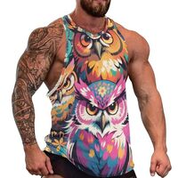 Mens Tank Tops Colorful Owl Summer Beach Fashion Sleeveless Vest Breathable Tops XL