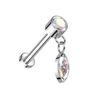Pierced Owl 18GA ASTM F-136 Implant Grade Titanium Threadless Push-In CZ Crystal with Dangling Marqu