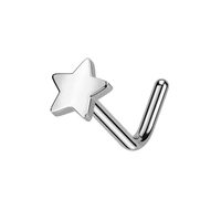Pierced Owl 20GA ASTM F-136 Implant Grade Titanium Star Top L-Bend Nose Stud (Silver Tone)