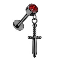 Pierced Owl 16GA ASTM F-136 Implant Grade Titanium Internally Threaded CZ Crystal with Dangling Dagg