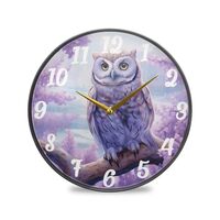 WOIWB Purple Owl Wall Clock 11.9 Inch Round Quiet Decorative Desk Clock for Bedroom Living Room Kitc