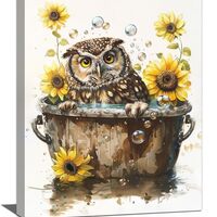 Owl Bathroom Decor Owl Wall Art Sunflower Owl in Bathtub Wall Art Rustic Prints Pictures Bathroom Ca