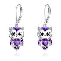 Sterling Silver Owl Dangle Earrings - Birthstone Owl Jewelry for Women - Christmas Gifts (02-Februar