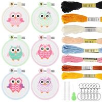 KEYIFA Cross Stitch Kits for Beginners, 6 Pcs Pre-Stamped Cute Owl Cross Stitch Embroidery Kits Youn