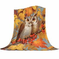 Pinroote Orange Owl Fall Throw Blanket Flannel Microfiber Blanket, Thanksgiving Maple Leaf Botanical