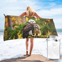 Cute Brown Cartoon Owls Print Microfiber Quick Dry Beach Towel for Bath Towels for Bathroom Dock &am