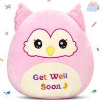 WEWILL Get Well Soon Owl Plush Pillow, 12 Inch, Soft Pink Owl Stuffed Animal for Comfort and Healing