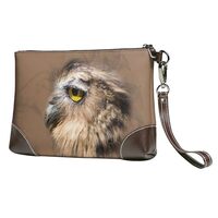 Owl Women'S Leather Clutch Bag, Fashion Leather Zipper Wallet With Wristlet