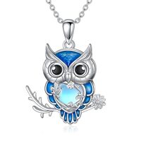 LEECCI Owl Necklace 925 Sterling Silver Owl Pendant Heart Moonstone Necklace Owl Jewelry Gifts for W