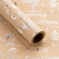 RUSPEPA Embossed Kraft Wrapping Paper Roll - Mini Roll - Merry Christmas and Owl Pattern with Silver