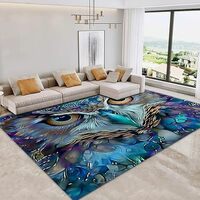 Machine Washable Rug 6x9 ft Area Rugs with Non Slip Rugs for Living Room Bedroom, Owl Pattern Print 