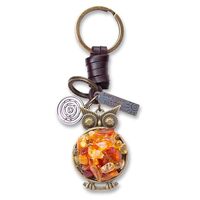 AuPra Amber Owl KeyChain for Women Gift Handmade Leather Key Chain for Men Home Door Car Keys Charm 