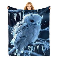 PINKBAY Snowy Owl Flannel Throw Blanket, 50×60in - 340GSM Cozy Lightweight Thick Owl Blanket -