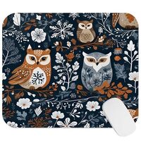 Animals Mouse Pad Mat Square Non-Slip Rubber Base 'Own Garden Birds Owl' Scandinavian Wash