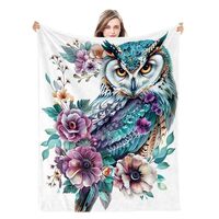 Naniopick Blue Owl Throw Blanket Gifts for Adults Kids, 340GSM Owl Themed Gifts for Women Men, 50&qu