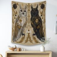 Fchen art Owl Tapestry,Witchy Mysterious Aesthetic Gothic Astrology Trippy Forest Line Art Tapestry 