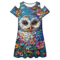 PinUp Angel Floral Owl Print Womens Artistic Oil Painting Animal Pattern Summer Dresses Beach Casual