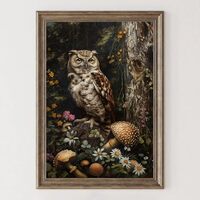 Vintage Owl Wall Art Dark Academia Art Prints Gothic Owl Painting Dark Owl Canvas Wall Art Vintage G