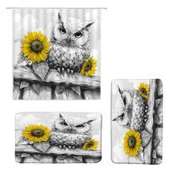 WUASDCS 3 Pcs Shower Curtain Set for Bathroom Funny Owl Sunflower Farmhouse Bird and Yellow Floral C