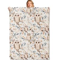 MIEPOS Cute Owl Throw Blanket,50x60in,Soft,Lightweight Flannel,Adorable Cartoon Bird and Branch Blan