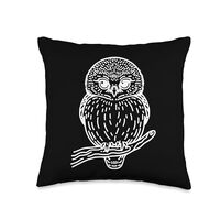 Line Art Bird & Ornithologist Northern Pygmy-Owl Throw Pillow