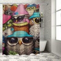Shiartex Owls Hats Sunglasses Bathroom Decor Set with Graphic Print Polyester Fabric Shower Curtain 