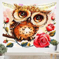 Erosebridal Owl Tapestry for Bedroom Red Rose Wall Tapestry Aesthetic Large 59x82,Romantic Flowers T