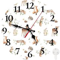 Britimes Round Wall Clock Silent Non-Ticking Battery Operated Clock 12 Inch, Botanical Safari Deer F