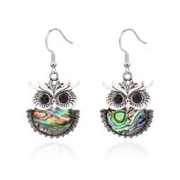 Vintage Owl Abalone Shell Dangle Earrings - Boho Funky Black Onyx Bird Earrings, Long Shell Jewelry 