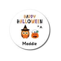 Emma Pink Studio Personalized Halloween Stickers, Custom Halloween Goody Bag Label, Kids Happy Hallo