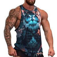 Mens Tank Tops Owl Summer Beach Fashion Sleeveless Vest Breathable Tops S