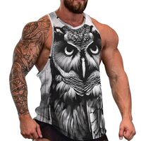 Mens Tank Tops Owl Summer Beach Fashion Sleeveless Vest Breathable Tops 2XL