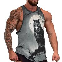 Mens Tank Tops Owl Summer Beach Fashion Sleeveless Vest Breathable Tops 5XL