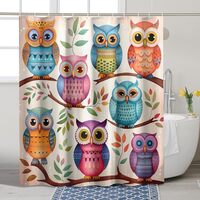 Funny Owl Shower Curtain, Cartoon Birds Shower Curtains for Bathroom, Cute Animal Kids Bath Pattern 