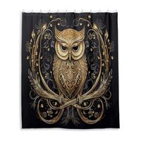 Coikll Shower Curtains Gold Owl Curtain，Waterproof Fabric Decor Shower Curtains for Bathroom Set w
