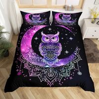 Purple Owl Duvet Cover Queen Size,Boho Dreamcatcher Comforter Cover with 2 Pillowcase for Teens Adul