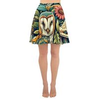 AIBUYDESIGN Women's Mid-Thigh Jungle Owl & Snake Flared Skater Skirt with Stretchy Waist Wh