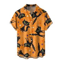 Halloween Men's Shirts Funny Shirt Cat/Spider Web/Night Owl Pattern Short Sleeve Button Shirt O